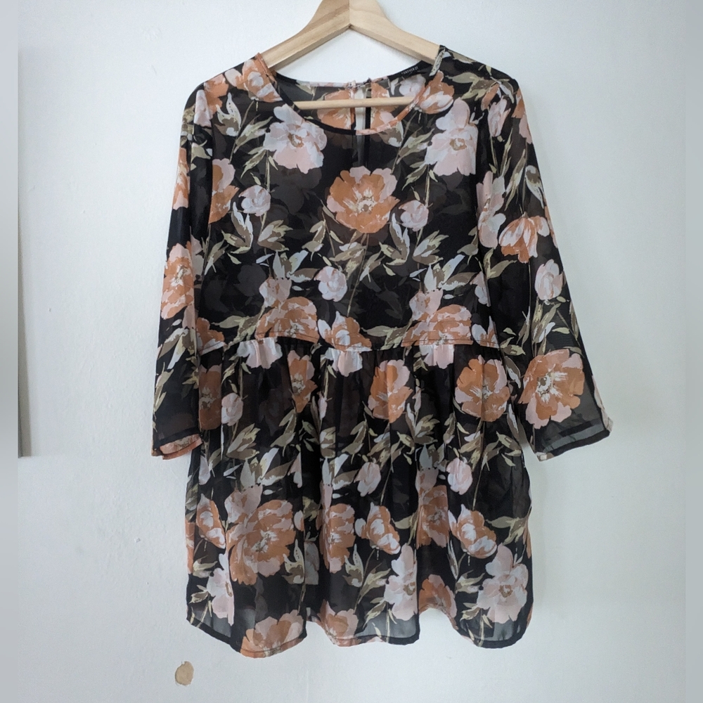 Sheer Floral Babydoll Mini Dress